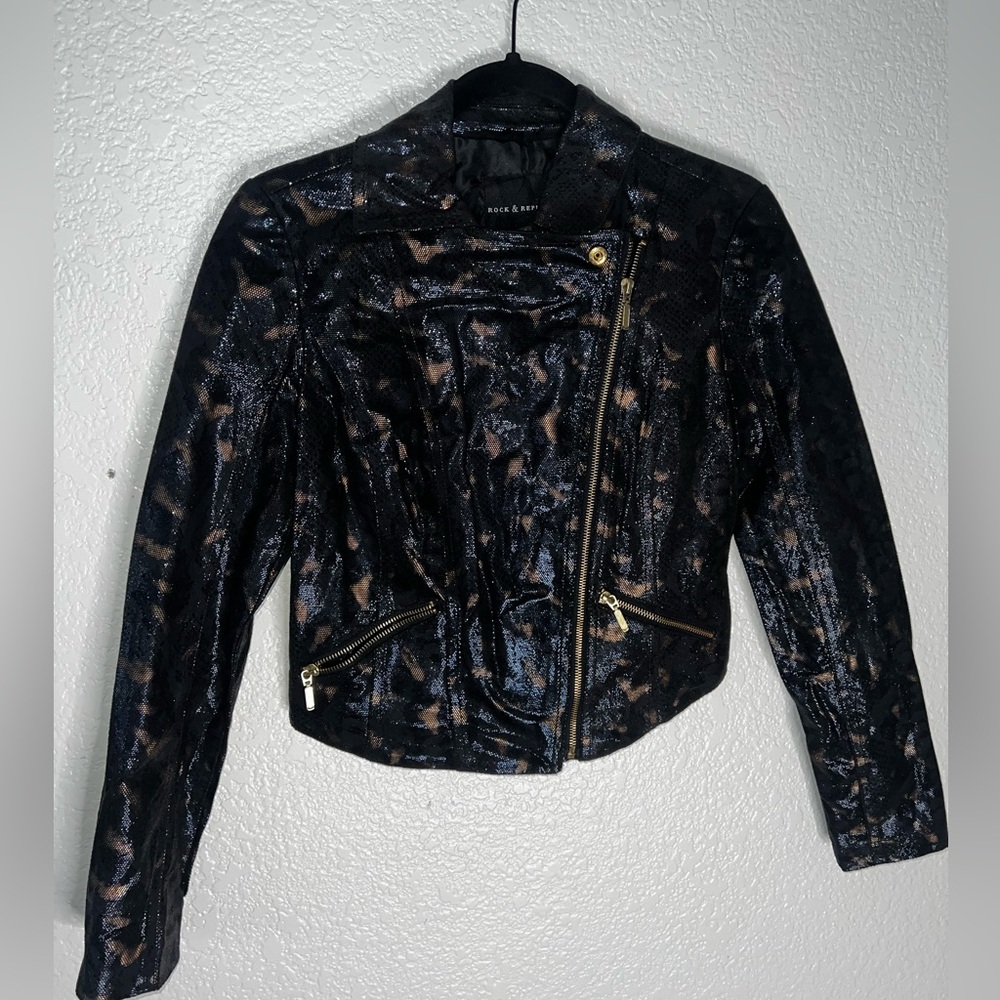 Rock&Republic Animal Print Shiny Moto Jacket